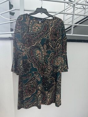 Tommy Hilfiger Teal/Emerald Green Paisley 3/4-Sleeve Shift Dress size 16
